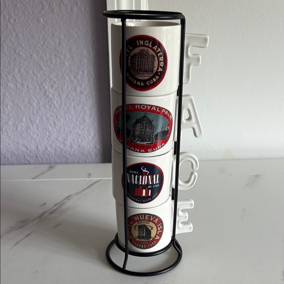 Cuban Themed Ceramic Mug Set with Stand new no tags - Picture 2 of 3